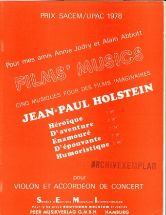 Films' Musics pour violon et accordeon partition et parties