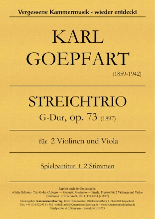 Trio G-Dur op.73 2 Violinen und Viola Spielpartitur und 2 Stimmen