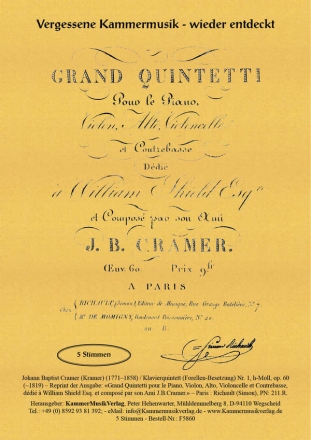 Quintett h-Moll Nr.1 op.60 fr Violine, Viola, Violoncello, Kontrabass und Klavier Stimmen