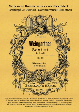 Sextett e-Moll op.33 fr Klavier, 2 Violinen, Viola, Violoncello und Bass Partitur und Stimmen