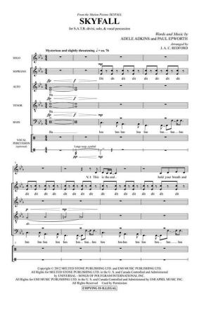 Skyfall for soloist and mixed chorus a cappella (vocal percussion ad lib) score