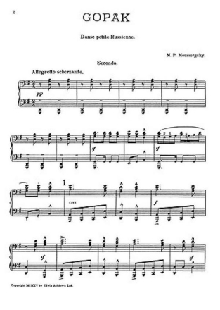 Modest Mussorgsky: Gopak (Piano Duet) Piano Duet Instrumental Work