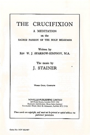 Sir John Stainer, Crucifixion (Words Set Of 50) Unison Voices Buch