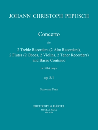 Concerto B-Dur op.8,1 fr 2 Alt-Bfl (fl, Tenorbfl, Oboen, Vl) und Bc.. Partitur und Stimmen