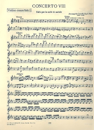 Concerto grosso g-Moll op.6,8 fr 2 Violinen, Violoncello, Streicher und Bc Violine solo 1
