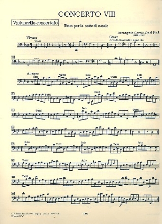 Concerto grosso g-Moll op.6,8 fr 2 Violinen, Violoncello, Streicher und Bc Violoncello solo