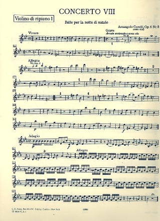 Concerto grosso g-Moll op.6,8 fr 2 Violinen, Violoncello, Streicher und Bc Violine 1