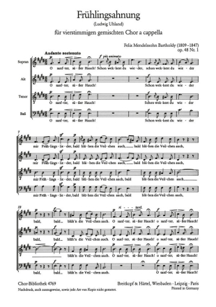 Frhlingsahnung op.48,1 fr gem Chor a cappella Chorpartitur