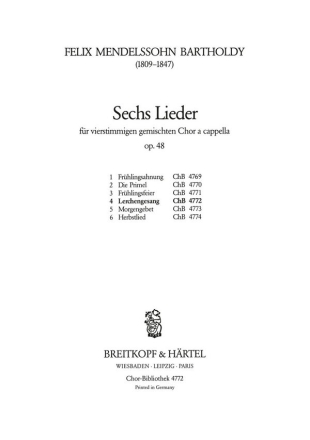 Lerchengesang 'Wie lieblicher Klang' op.48,4 fr gem Chor a cappella Chorpartitur