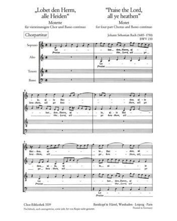 Lobet den Herren BWV230 fr gem Chor partitur (dt)