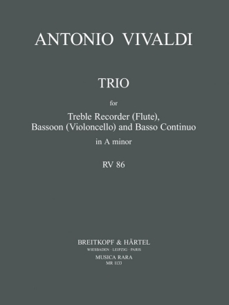 Trio a-Moll RV86 fr Altblockflte (Flte), Fagott (Violoncello) und Bc Partitur und Stimmen