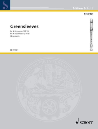 Greensleeves for 4 recorders (SATB) score