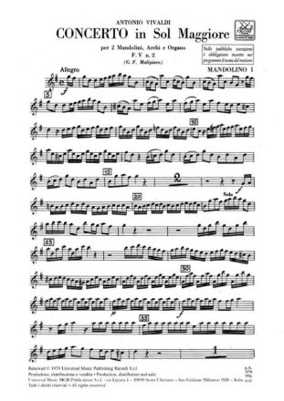 Konzert G-Dur F.V:2 fr 2 Mandolinen, Streicher und Orgel, Stimmensatz