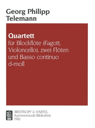 Quartett d-Moll fr Blockflte, 2 Flten, Violoncello und Klavier Partitur und 5 Stimmen