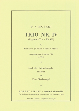 Kegelstatt-Trio KV498 Fr Klarinette, Viola und Klavier Studienpartitur