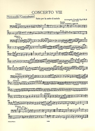 Concerto grosso g-Moll op.6,8 fr 2 Violinen, Violoncello, Streicher und Bc Cello / Bass
