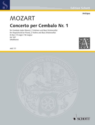 Concerto I D-Dur KV 107 fr Cembalo (Klavier), 2 Violinen und Bass (Violoncello) Partitur und Stimmen