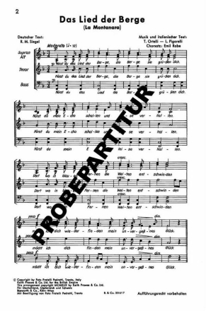Das Lied der Berge fr gem Chor und Klavier Singpartitur (dt)