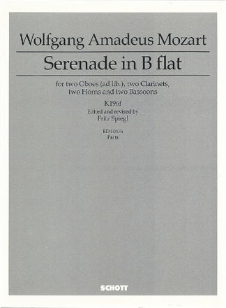 Serenade b flat major KV196F for 2 oboes, 2 clarinets, 2 horns and 2 bassoons parts