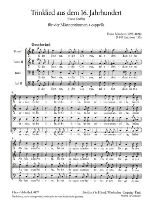 Trinklied 'Edit nonna' op.157 D847 fr Mnnerchor Chorpartitur