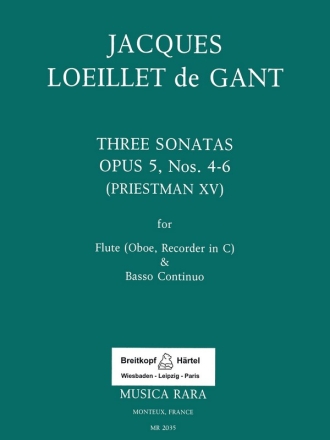6 sonatas op.5 vol.2 (nos.4-6) for flute and bc score and 2 parts