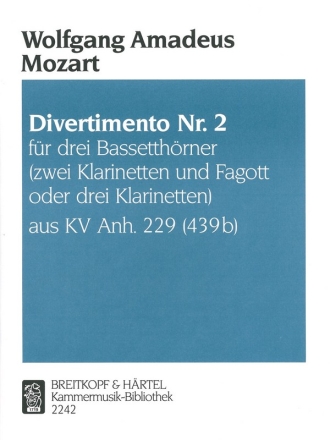 Divertimento Nr.2 KVANH.229 fr 3 Bassetthrner Partitur und Stimmen