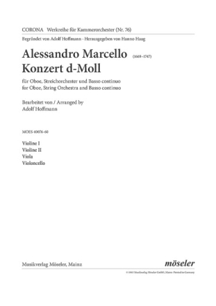 Konzert d-Moll fr Oboe, Streicher und Bc Streichersatz (3-3-2-3)