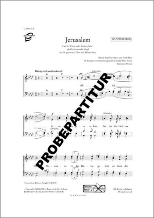 Jerusalem fr Tenor (Bariton), Mnnerchor und Orchester (Orgel) Chorpartitur