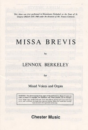 MISSA BREVIS FOR MIXED VOICES AND ORGAN   SCORE