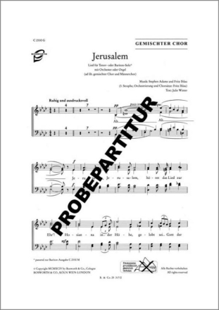 Jerusalem fr Bariton, gem Chor , Mnnerchor und Orchester Klavierauszug
