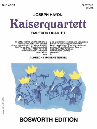 Kaiserquartett op.77,3 Hob.III:77 fr 4 Blockflten (SATB) Partitur und Stimmen