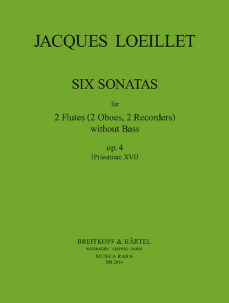 6 Sonatas op.4 fr 2 Flten (Oboen, Blockflten) ohne Bc Spielpartitur
