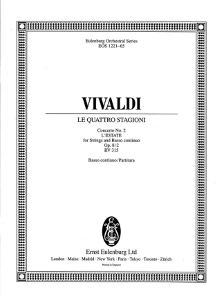 Concerto op.8,2  RV315 fr Violine, Streichorchester und Bc Partitur (=Bc)