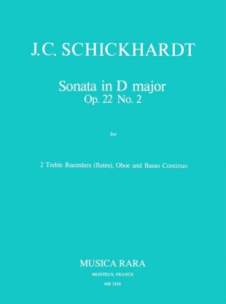 Sonata D major op.22,2 for 2 treble recorders (flutes), oboe and bc