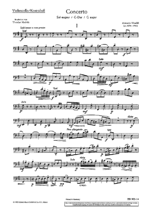 Concerto G-Dur RV 298/PV 100 fr Violine, Streicher und Orgel Einzelstimme - Violoncello/Kontrabass