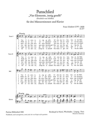 Vier Elemente innig gesellt D277 fr Mnnerchor und Klavier Partitur (dt)