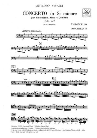 Concerto si minore F.III:9 per violoncello, archi, cembalo parti