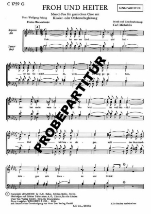 FROH UND HEITER fr SATB Chor und Klavier Chorpartitur (dt)