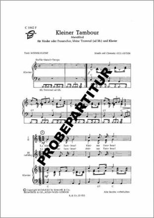 KLEINER TAMBOUR MARSCHLIED fr SSA Chor und Klavier, kleine Trommel ad lib. Partitur (dt)