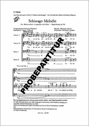 Schiwago-Melodie fr Mnnerchor a cappella oder mit Begleitung Chorpartitur