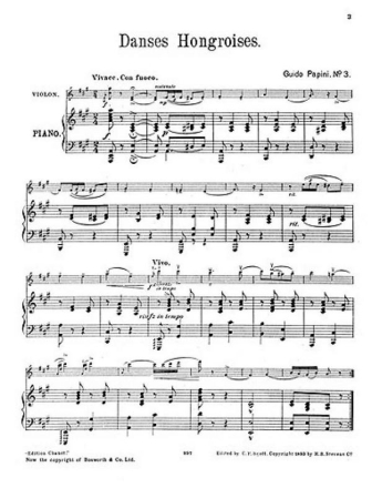 Danse hongroise no.3 for violin and piano Verlagskopie
