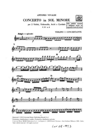 Konzert g-Moll op.3,2 F.IV:8 fr 2 Violinen, Violoncello, Streicher und Bc Stimmensatz (3 Soli, BC, 3-3-(1-1)-2-1)