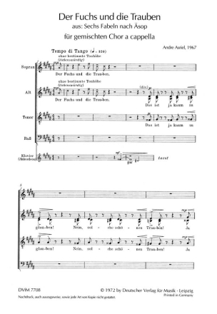 Der Fuchs und die Trauben aus '6 Fabeln nach sop' fr gem Chor a cappella Partitur