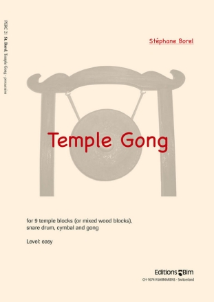 Temple Gong für 9 Tempelblocks (3 gemischte Woodblocks), kleine Trommmel, Cymbal und Gong,  Partitur