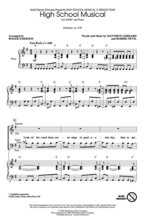 High School Musical for mixed chorus (SATB) and piano score
