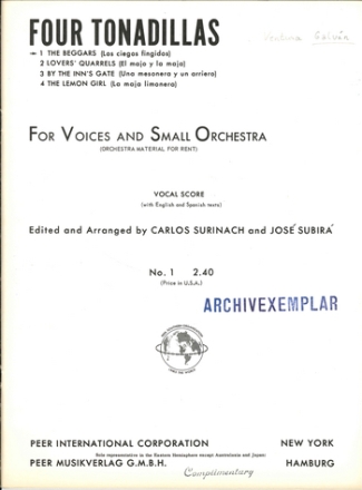 The Beggars for 2 voices and small orchestra 2 voices and piano (en/sp)