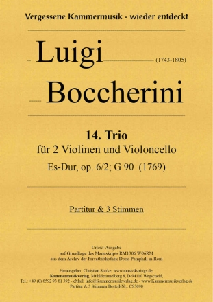 Trio Es-Dur Nr.14 op.6,2 G90 fr 2 Violinen und Violoncello Partitur und Stimmen
