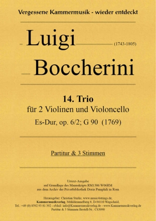 Trio Es-Dur Nr.14 op.6,2 G90 fr 2 Violinen und Violoncello Partitur und Stimmen