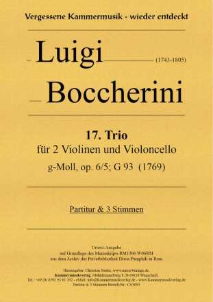 Trio g-Moll Nr.17 op.6,5 G93 fr 2 Violinen und Violoncello Partitur und Stimmen