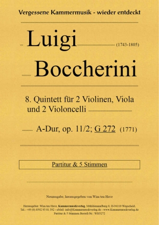 Quintett A-Dur Nr.8 op.11,2 G272 fr 2 Violinen, Viola und 2 Violoncelli Partitur und Stimmen